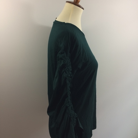 NEW INC Crewneck Knit Top Shirred Sleeves Green XL - Picture 2 of 6